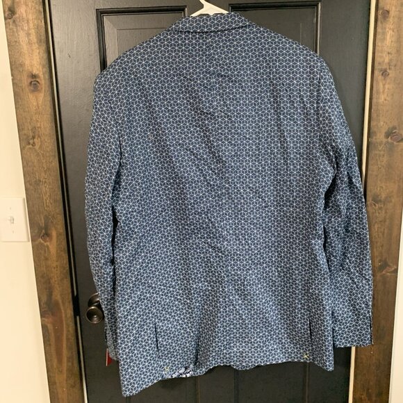 NEW Linea Uomo 46L Blue White Striped Cotton 2 Button Jacket Sport Blazer - Picture 9 of 13